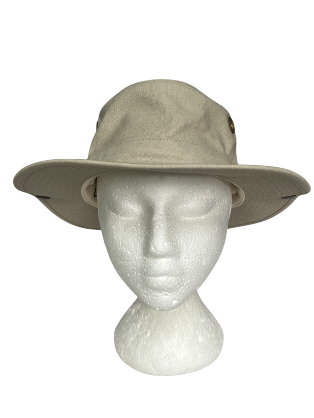 Tilley Endurables Hat Cotton 3" Snap Brim Pale Green Sz 7 3/8 Chin Strap Safari